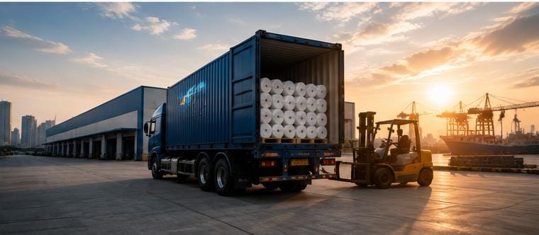 Export shipping containers for bulk interlining fabric orders
