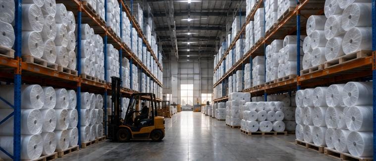 Interior of the interlining fabric production facility in Delhi
